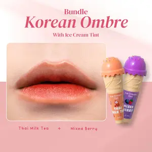 Jessie Beauty Bundle Korean Ombre : Ice Cream Tint (Thai Milk Tea - Mixed Berry) & Glazed Gloss (Tanghulu / Lychee Jelly) Bibir Liptint