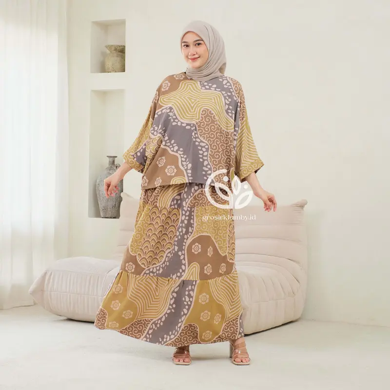 One Set Rok Marina Rayon Batik Premium Jumbo Busui Atasan Bawahan Wanita Rok Adem Tebal Nyaman 3