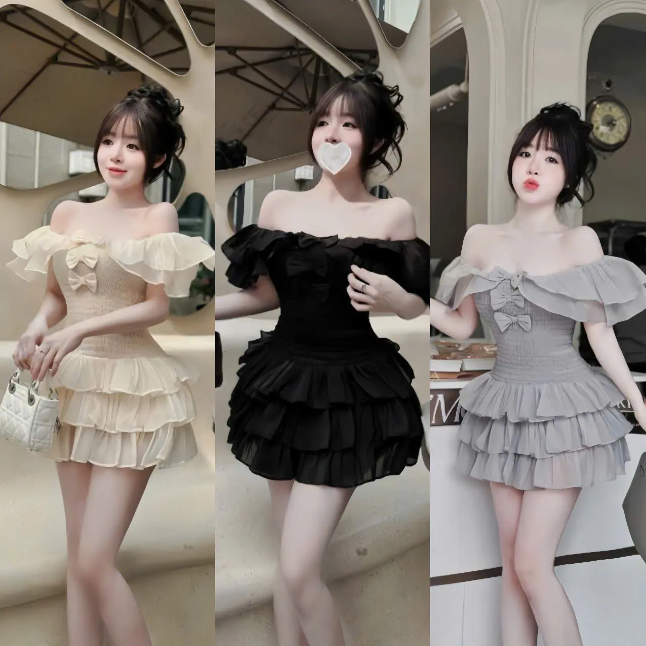 ĐẦM VÁY NỮ VOAN TƠ TRỄ VAI ĐÍNH NƠ FROM VÁY NGẮN TẦNG XÒE NHẸ NHÀNG siêu dễ thương sang chảnh phù hợp cho các nàng đi tiêc đi du lịch đều xinh xắn đáng yêu.women top