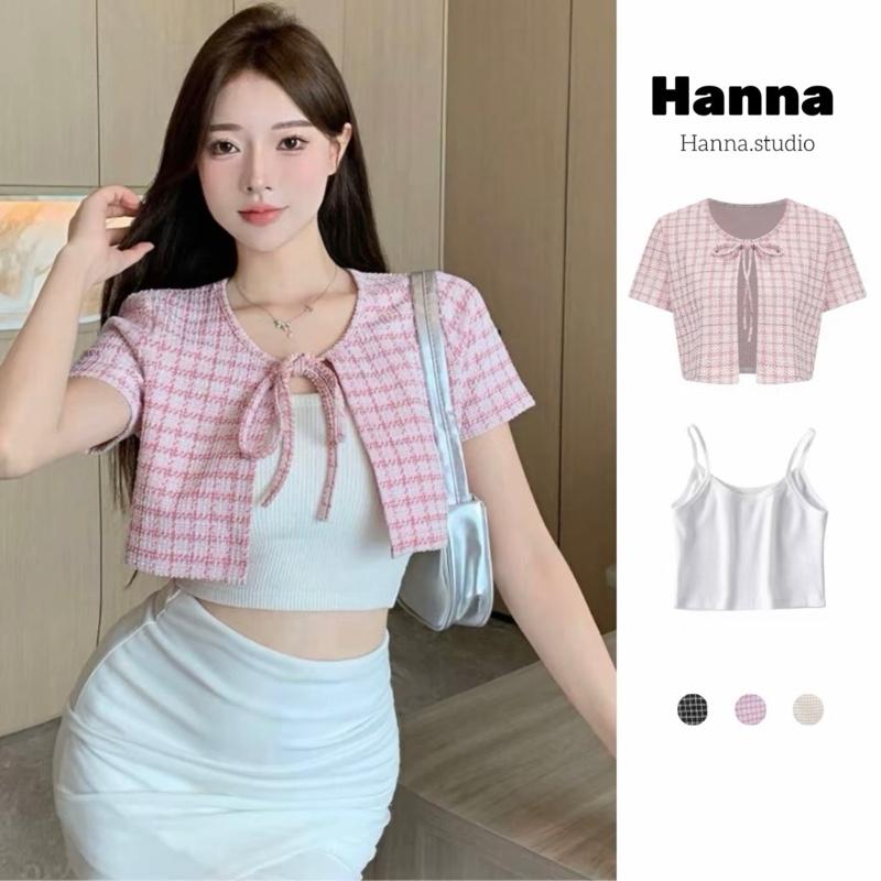(Tăng 1 size) Set áo khoác dạ tweed croptop kèm áo 2 dây thời trang vải nhập QC đẹp