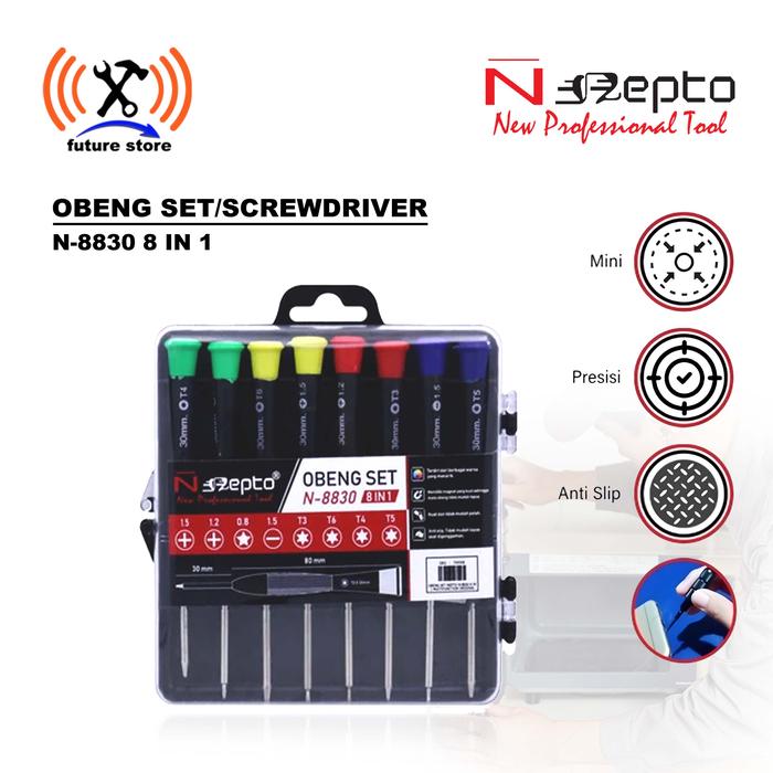 Gambar NEPTO N-8830 OBENG SET/SCREWDRIVER 8 IN 1 MULTIFUNCTION ORIGINAL dari future store Kota Tangerang Tokopedia