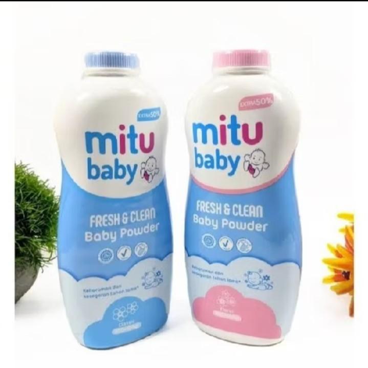 bundling 2pcs mitu baby powder fresh&clean jumbo 150 gr. 3