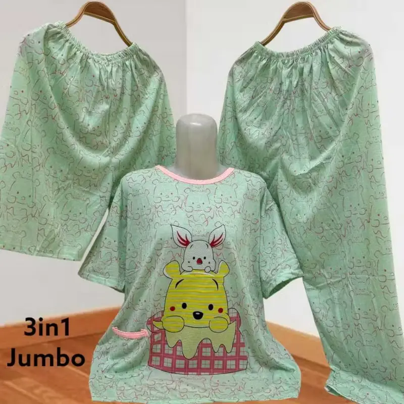 Babydoll Kaos 3in1 Jumbo Piyama model 1 Baju dan 2 celana Gambar Sablon LD 110-120cm 5