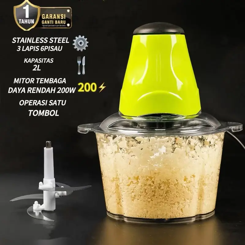Meat Grinder Food Processor Penggiling Daging Serbaguna Elektrik 2L - Blender BumBu dapur Gilingan Daging Chopper 0