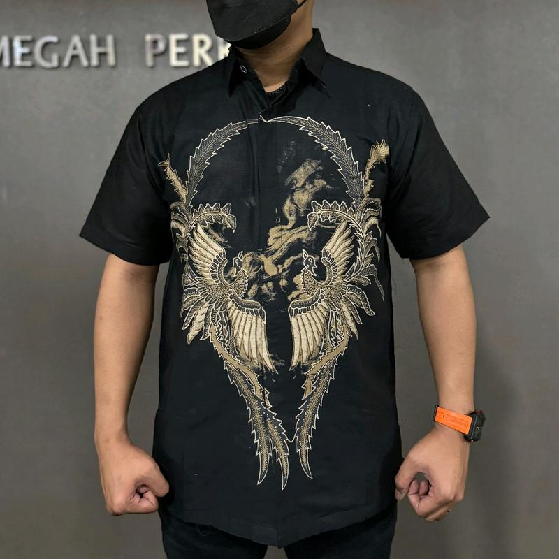 Baju batik pria tangan pendek katun prima premium lapis furing hero by arfabatik67 NAKULA HITAM 0