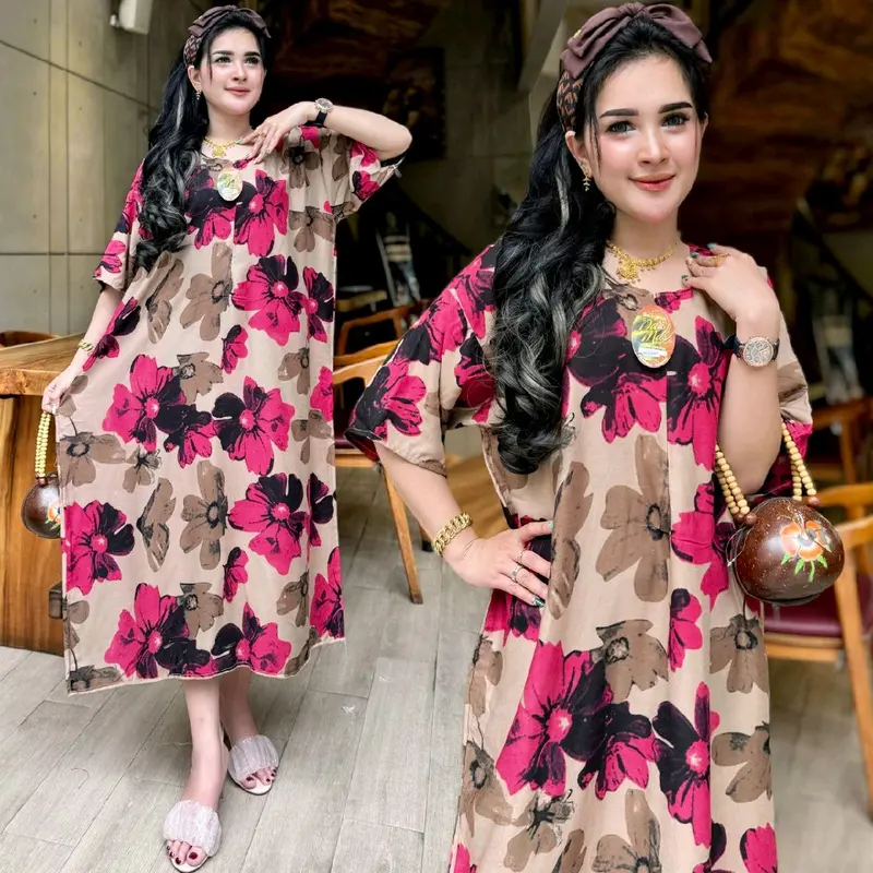 Daster Jumbo Resleting Depan LD 120 cm Motif Bunga Wanita Casual - Bahan Adem 1
