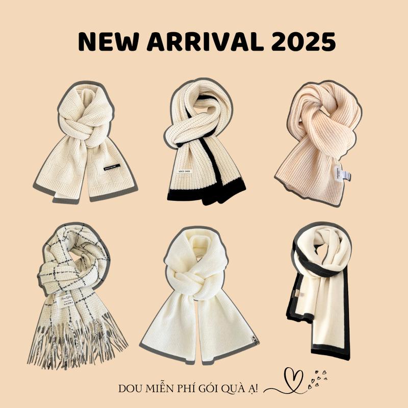 Khăn cashmere quàng cổ unisex dày ấm, Khăn len dệt kim tone trắng be nhẹ nhàng New Arrival 2025 - Mã LN05