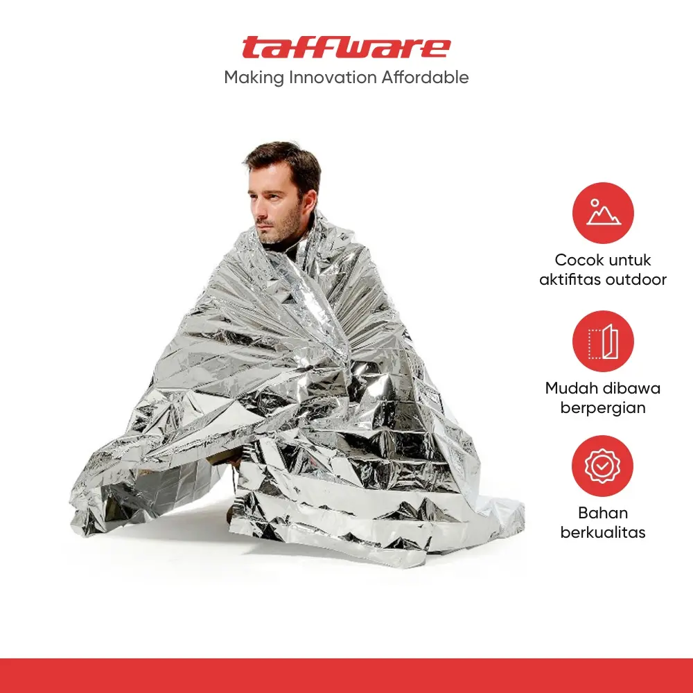 TaffSPORT Selimut Darurat Emergency Blanket Thermal Insulation Penghangat Badan - SL03-001 - Silver Camping