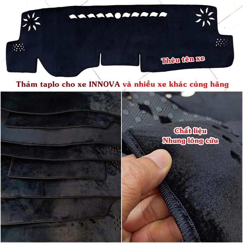  Thảm taplo ô tô TÔ.TA. Phù hợp cho các xe như Vios Innova Fortuner Yaris Veloz Avanza Altis...  – Chất Liệu Nhung ngắn mịn – Che nắng taplo Chống nóng ô tô chống lóa kính – Phù hợp nhiều dòng xe phổ biến. 
