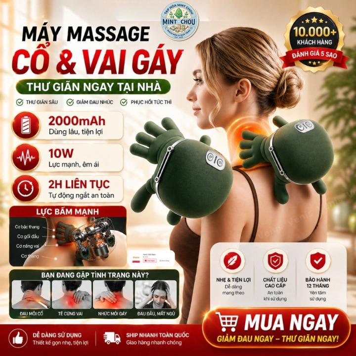 Máy Massage Mô Phỏng Bàn Tay , Động Cơ Lõi Đồng, Pin Khỏe 2000mAh, Bảo hành 6 tháng