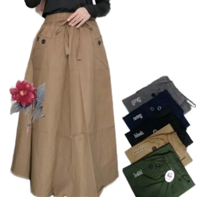 ROK PAYUNG  PANJANG POLOS BAHAN KATUN Model rok payung bagian bawah lebar memberikan kenyamanan dan kebebasan gerak Fit Karet Tebal Kerja Samping Formal dan santui bisa mede Pendek Wanita 0