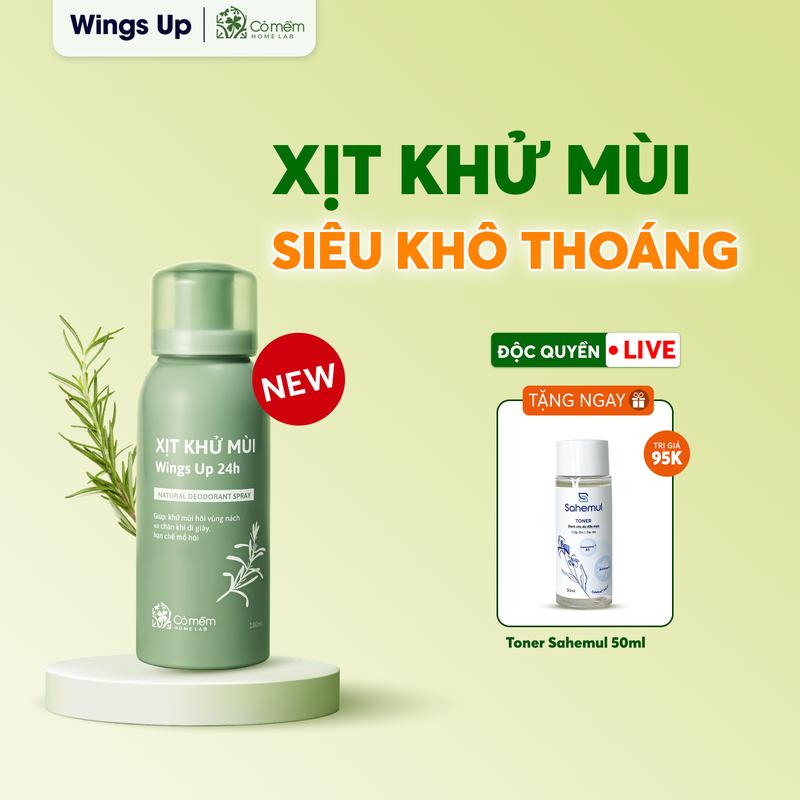 ĐỘC QUYỀN LIVE Xịt Khử Mùi Wings Up 24h Khử Mùi Hôi Nách Hôi Chân Mùi Cơ Thể Giảm Mồ Hôi Không Muối Nhôm Dùng được cho mẹ bầu Cỏ Mềm 100ml