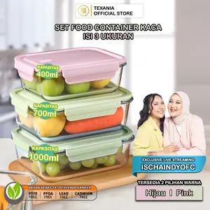 [EXCLUSIVE ISCHAINDYOFC READY] TEXANIA SET FOODBOX KACA - WADAH MAKANAN BISA FREEZER DAN OVEN TUTUP POLYPROPYLENE KITCHENWARE