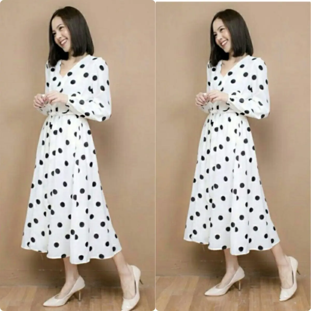 Vylen Shop - Dress Wolfis Polkadot Fit XXL Ld 106cm / Dress Wanita