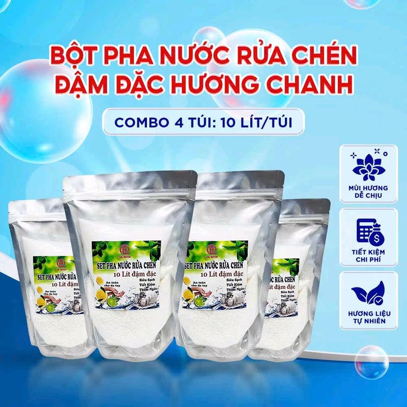  Combo 4 bột pha 40 lít nước rửa chén đậm đặc hương chanh làm sạch dầu mở trên xoang nồi chén đĩa không hại da tay 