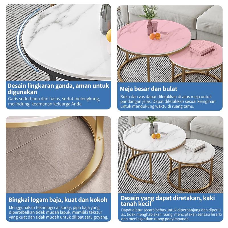 COD Meja Tamu Meja Kopi 2-In-1Meja Motif Marble Minimalis Meja Ruang Tamu Dapat Dikombinasi Bebas Meja Bulat sederhana Living Room Center Table Coffee Table Meja Sudut Meja penyimpanan