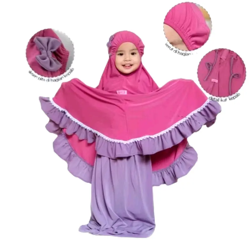 Mukena Anak Perempuan Peralatan Salat 1-10 Tahun , Instan, Gamis, Cewek, Renda, Wanita, Katun