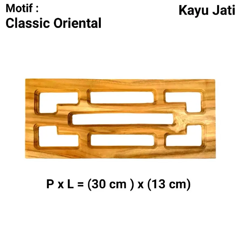 Kepingan Loster Kayu Jati 13 x 30 cm Aski Jepara Motif Kembang Classic Dekorasi Ormanen Tempel Ukiran 2