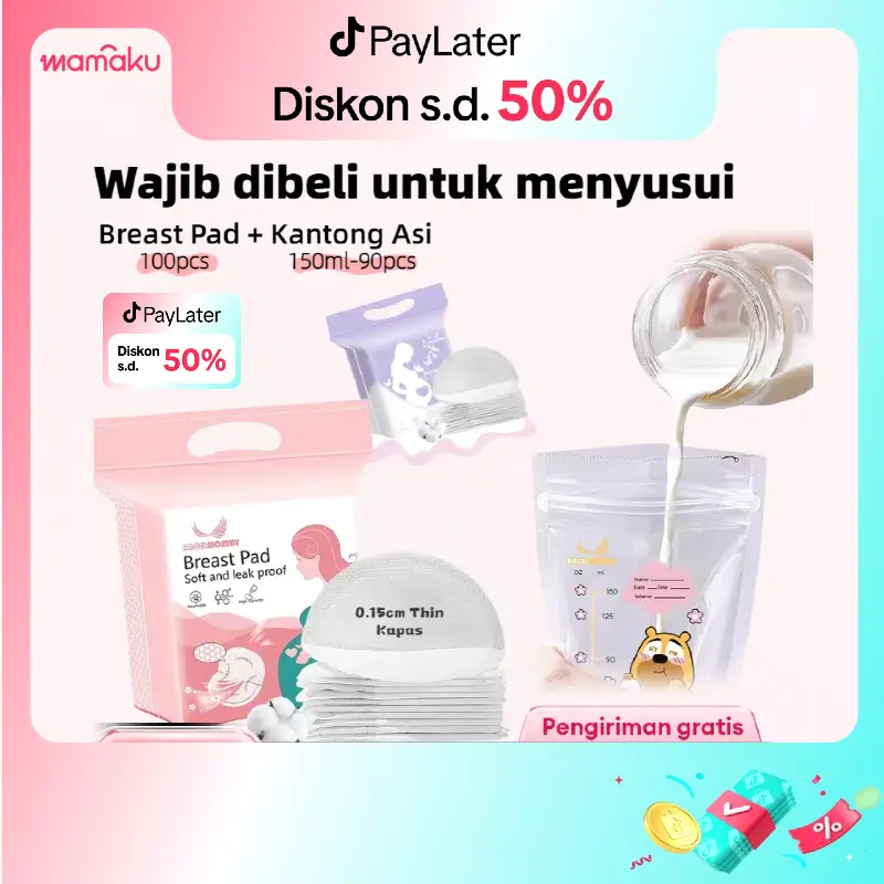 【Spesial Ramadhan】 Kombinasi-Breast Pad &Kantong Asi | Cotton Pads | Bantalan Payudara | Penyerap Asi Menyusui | Mengemas makanan  Kantong penyimpanan susu BreastMilk Storage Bag BPA free-PP Food Grade 0