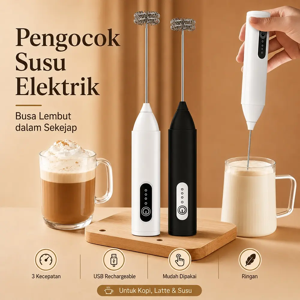 RTL Milk Frother Rechargeable Pengaduk Minuman Pembuih Susu Kopi Dalgona Matcha Praktis Untuk Rumah