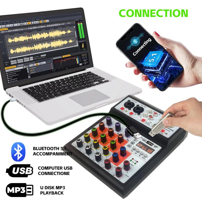 KP4 Audio mixer professional 4 channel mixer, support Bluetooth USB MP3 playback Amplifier 8