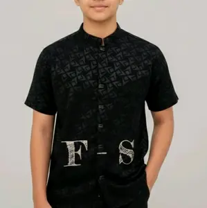 kemeja embos motif siruken tangan pendek Pria Dewasa Baju Koko Muslim Formal Katun Tebal Mewah
