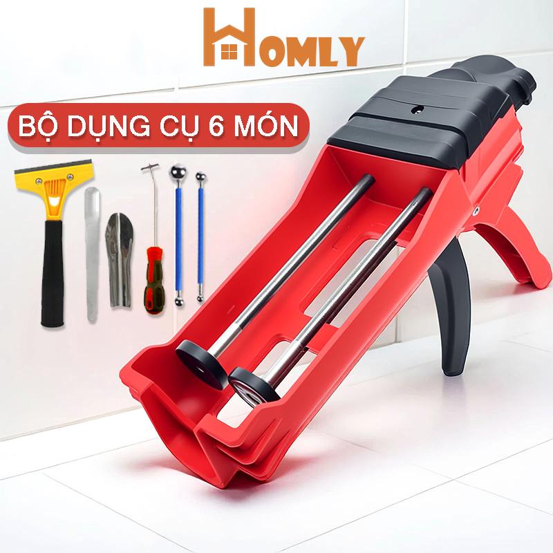Súng Bắn keo Chà Ron Bộ 6 Dụng Cụ Thi Công Keo Chít Mạch Máy bắn keo Epoxy 2 thành phần