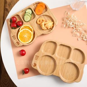 Bamboo Wood Baby Tableware Set Silicone Suction Cup Non-slip Waterproof Fork Spoon Baby Feeding Bowl