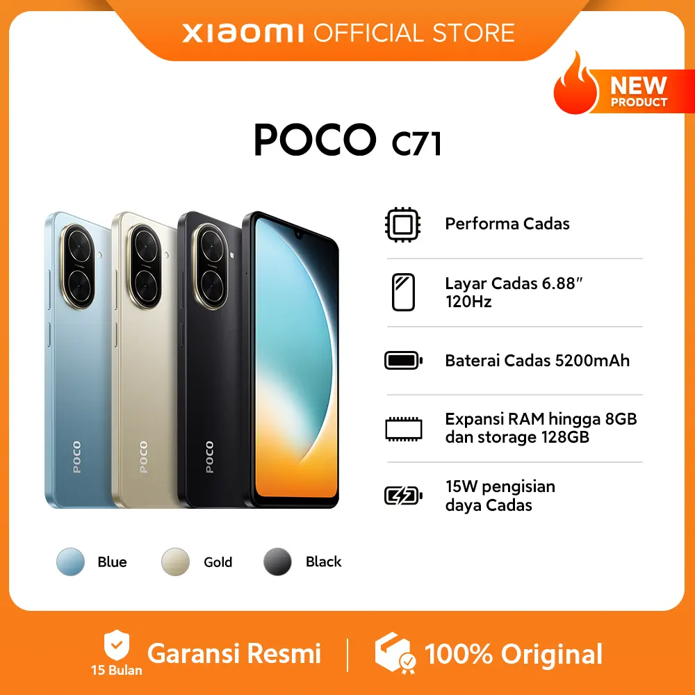 POCO C71 (4+4GB/128GB) Performa Cadas | Layar Cadas 6.88" 120Hz | Baterai Cadas 5200mAh | Expansi RAM hingga 8GB dan storage 128GB | 15W Pengisian daya Cadas [Official Store]