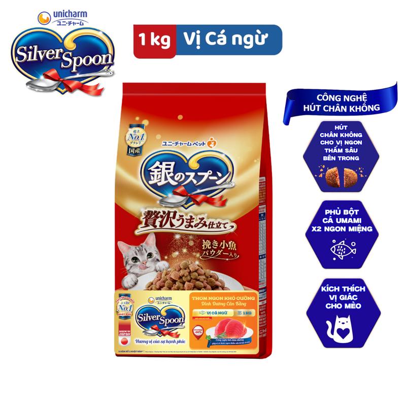 Thức ăn hạt thơm ngon cho mèo kén ăn Silver Spoon - Vị Cá ngừ/Thịt gà 1kg