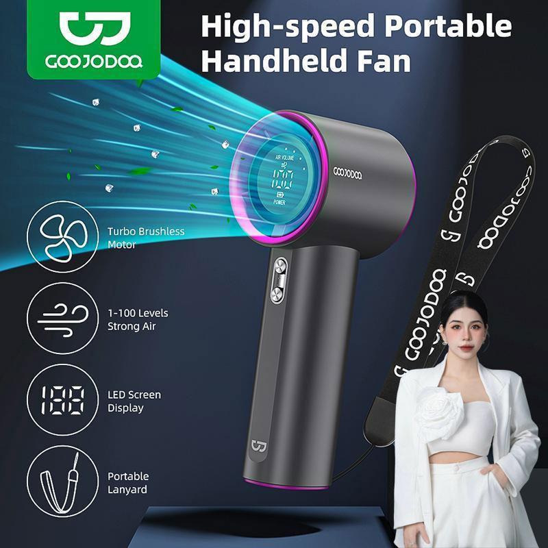 Quạt Cầm Tay, [GOJODOQ × Hangkat], Tốc Độ Cao, Gió Mạnh, 100 Tốc Độ Có Thể Điều Chỉnh, Màn Hình LED, Pin, Cầm Tay, Im Lặng, Kích Thước Nhỏ, Pin 4000mAh, Quạt Cầm Tay (1) + [Món Quà Miễn Phí] Dây Đeo (1)