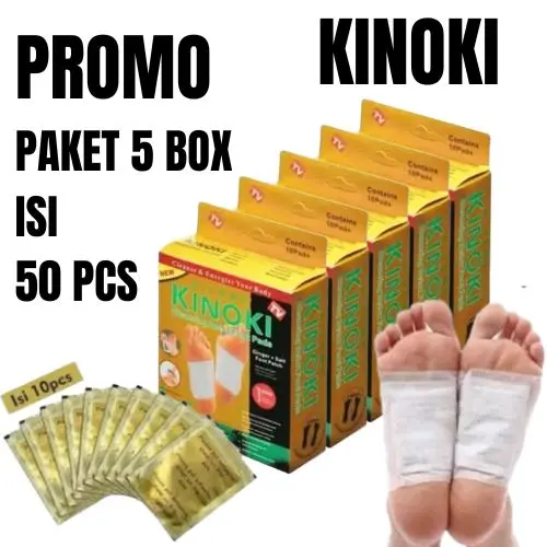 PROMO Paket 5 Box isi 50 PCS Kinoki Gold Detox Foot Pads Koyo Penyerap Racun Dalam Tubuh Secara Alami - bakul kosmetik
