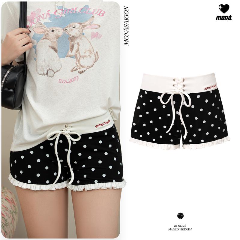 Quần short nữ MONÁ ôm dáng hoạ tiết chấm bi dây rút eo - POPPIE SHORTS