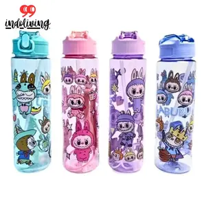 Botol Minum Labubu Tritan Karakter 900ml Water dengan tutup dengan sedotan