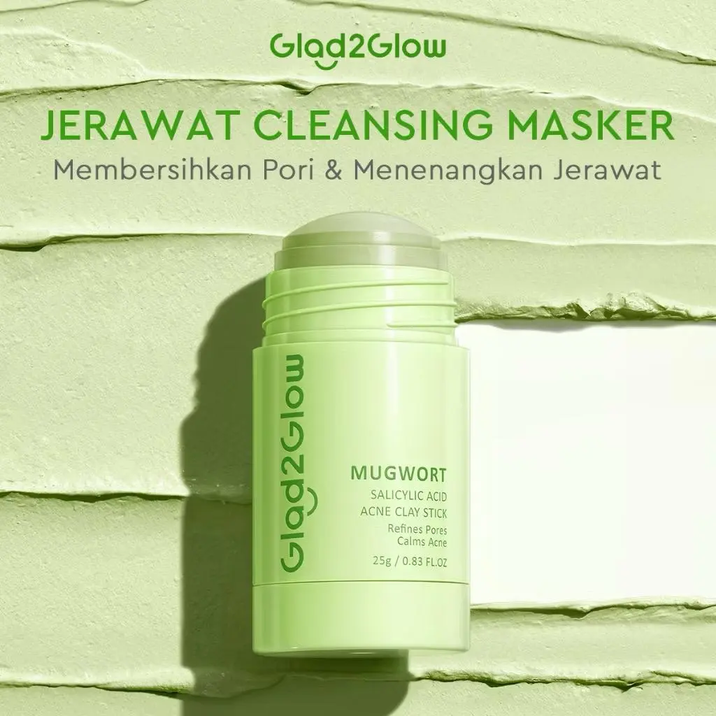 Glad2Glow Mugwort Clay Mask Masker Wajah Face Cleansing Green Mask Stick Salicylic Acid Anti Pores&Acne Jerawat Komedo-menmomstore