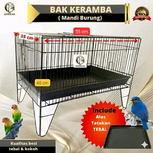 Sangkar Bak Keramba Mandi Burung 55x35x40 cm Include Alas & Tatakan Tebal Kualitas Besi Tebal & Kokoh