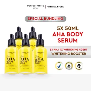 [5pcs] [50ml] PERFECT WHITE AHA Body Serum Whitening & Moisturizing | Campuran Lotion Serum Pemutih Tubuh | Perawatan Pencerah Mencerahkan Kulit Kusam Lactic Glycolic Acid Noda Hitam