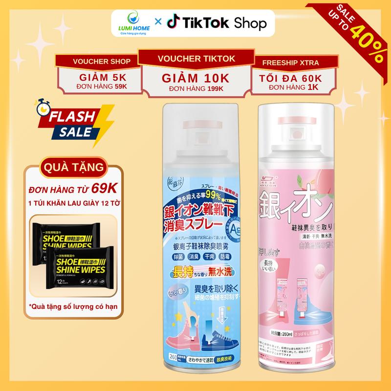 Chai xịt khử mùi giày diệt khuẩn chống hôi chân công nghệ Nano Bạc Nhật Bản 260 ML Nam khum ui bình xịt