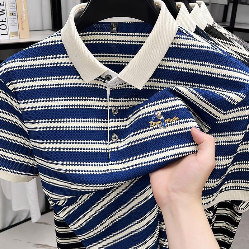Kè Koài Áo Polo Unisex Nam Nữ Kẻ Sọc Ngang Ngắn Tay Dệt Kim Thích Hợp Chơi Golf Logo Thêu Mềm Mại Co Giãn Chống Nhăn Hiệu Ứng Trực Quan Vải Chống Nhăn Co Giãn