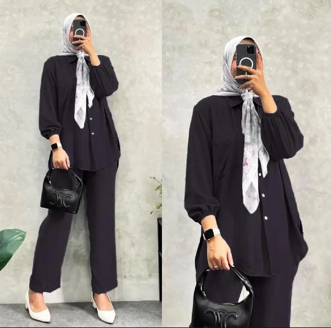 Setelan Wanita Allena Ukuran Jumbo Crinkle Airflow Dewasa Muslim - Celana & Baju