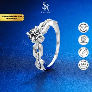 Roystone_Moissanite Cincin Wanita Original Sertifikat GRA Silver925 Lapis Emas18K_New Victory Ring