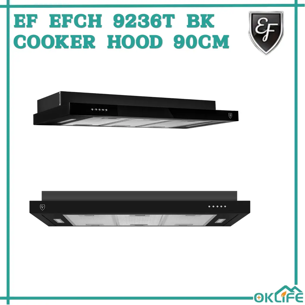 [OKLIFE. SG]EF EFCH 9236T BK Conventional Hoods, Cooker Hoods, High Suction Power, Semi Integrated