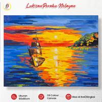 Gambar PROMO Lukisan Dinding Handmade 60x80cm Oil Canvas Berbagai Tema Dekorasi Rumah - Lukisan Perahu Senja, Roll dari Lukisan Bandung Kota Bandung 2 Tokopedia