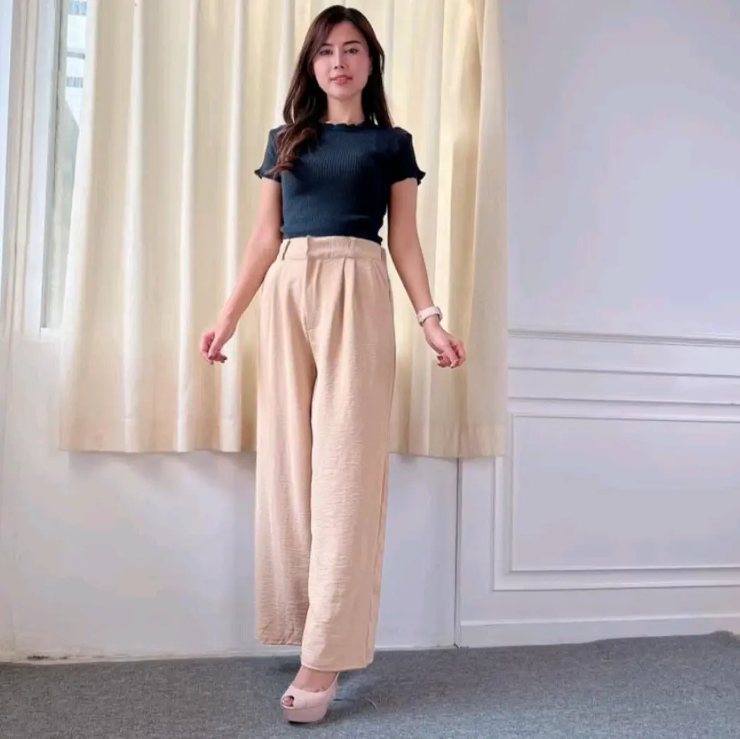 Celana wanita kulot bahan crinkle premium