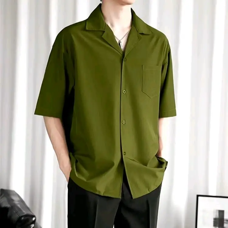 Baju Pantai Kemeja Polos Haway Kerah Piyama Bahan Katun Rayon korean Style Termurah 0