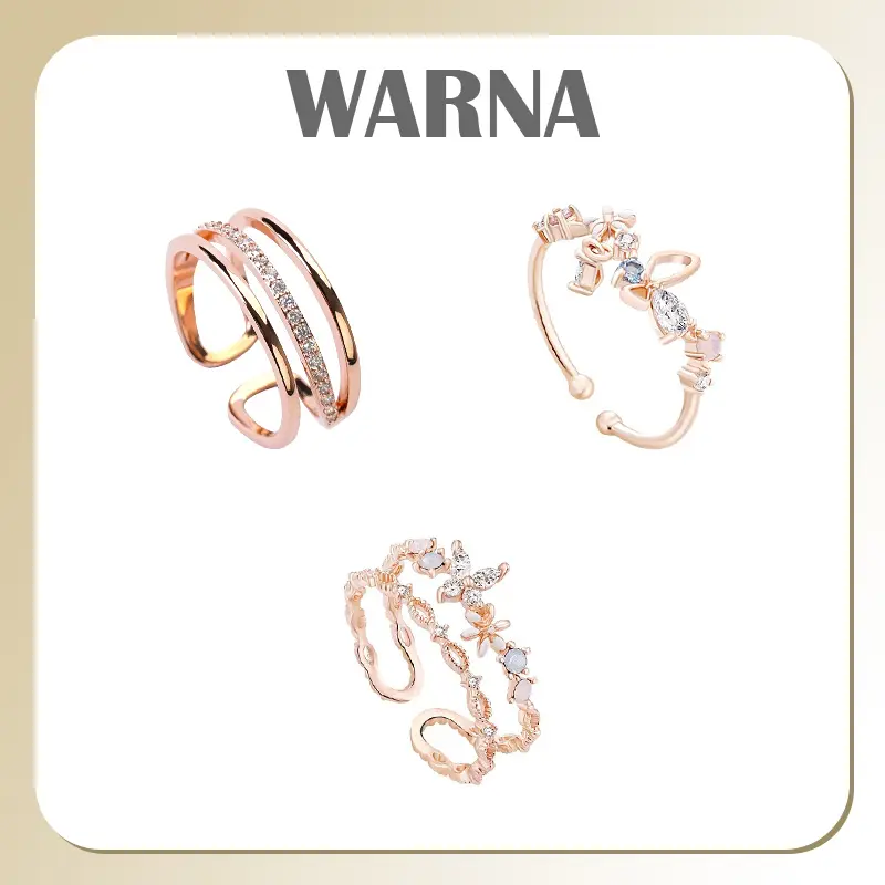 Miffy - [3 PCS] Set Cincin Titanium Wanita Gaya Terbuka Fashion Aksesoris Ring Zircon Open ring 8