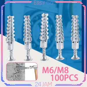100set  Angkur Baut Tembok Sekrup M6/M8 Expansion Anchor Wall Anchor Tembok Sekrup Dinding Tembok Angkur Baut ekspansi besi, sekrup ekspansi logam, paku dinding semen
