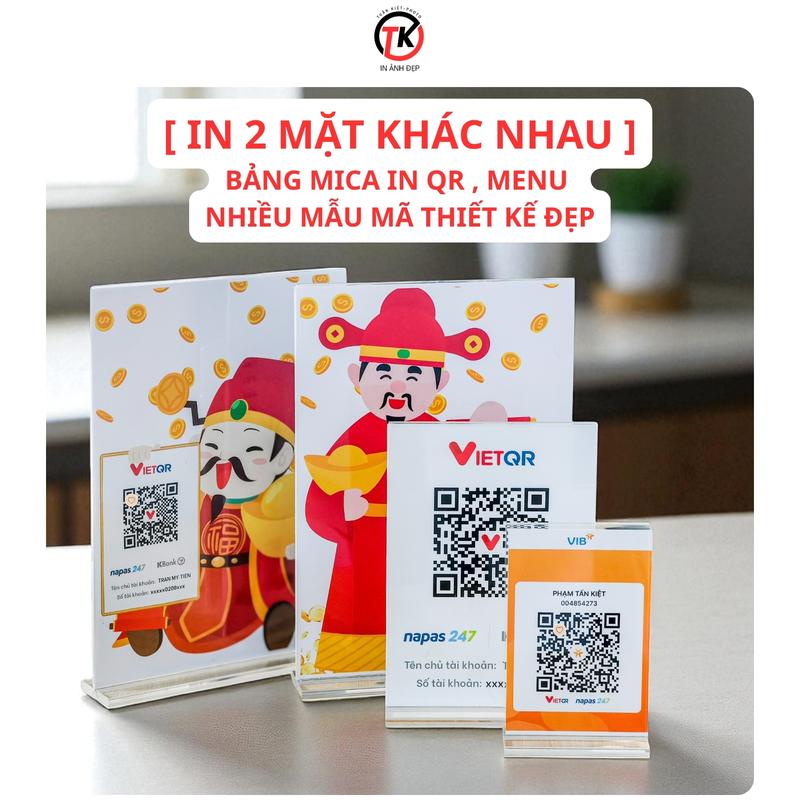 Bảng mica để bàn in mã QR, in menu nhiều kích thướt đế trong suốt cao cấp kèm in 2 mặt theo yêu cầu- Tuấn Kiệt Photo