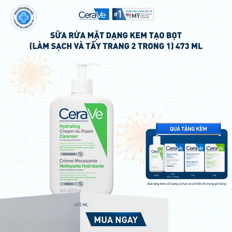 DEAL HOT Sữa rửa mặt dạng kem tạo bọt làm sạch và tẩy trang 2 trong 1 Hydrating Cream-to-Foam Cleanser 473ml làm sạch sâu lớp trang điểm và cung cấp độ ẩm cho da. Chăm sóc da_Sữa rửa mặt_Skincare cho Nam và Nữ_Cleansing