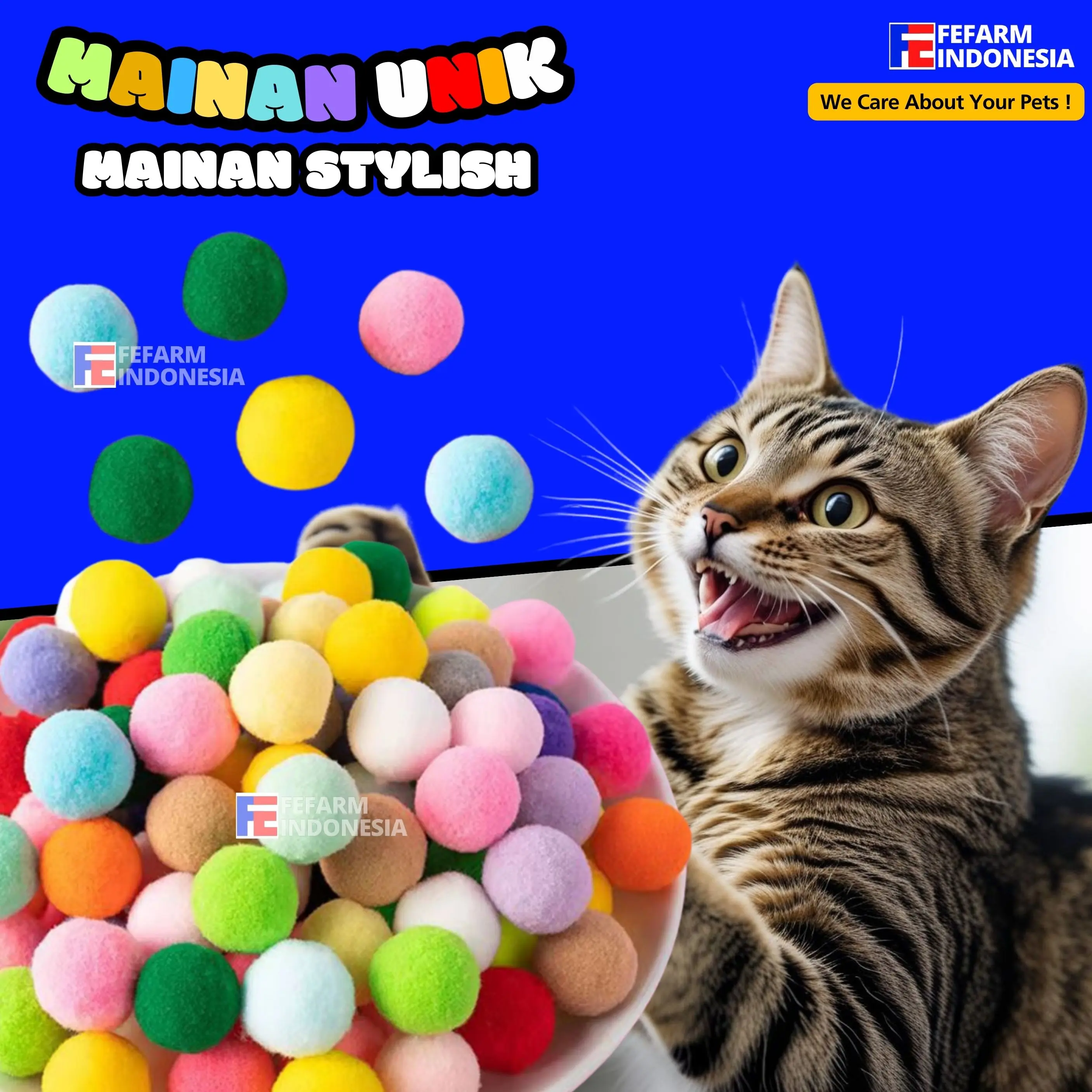 5pcs Bola Bulu Mainan Kucing Mini Tikus ball Cat Toy Pompom FEFARM